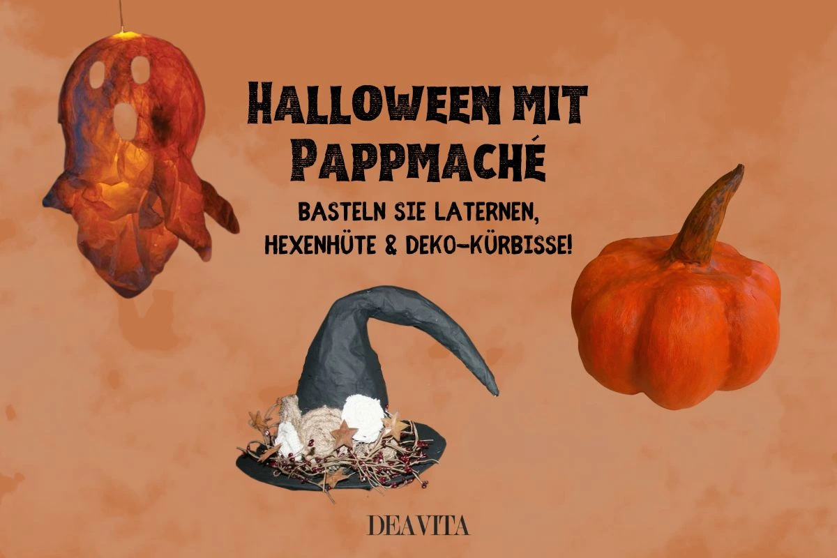 Basteln mit Pappmache zu Halloween - Kürbisse, Gespenster, Hexenhüte und mehr