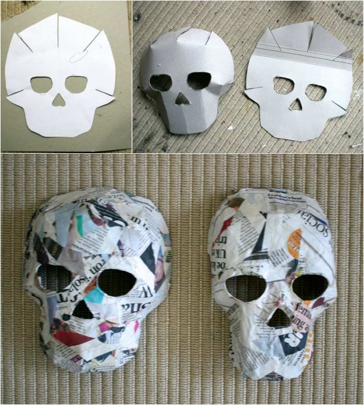 basteln-pappmache-masken-halloween-totenköpfe-vorlage-zeitungspapier