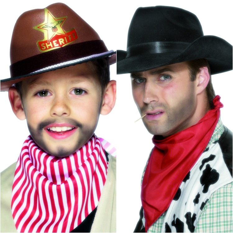 Cowboy schminken jungen-mann-bart-stoppelschwamm-halstuch-lederhut-cowboyhut