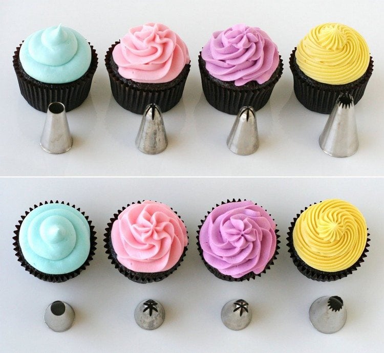 Cupcake Frosting gestalten-dekorieren-unterschiedliche-spritztüllen-formen