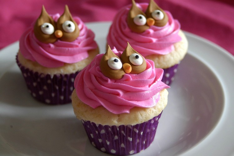 cupcake-frosting-rosa-deko-eulen-selber-machen-idee-kindergeburtstag