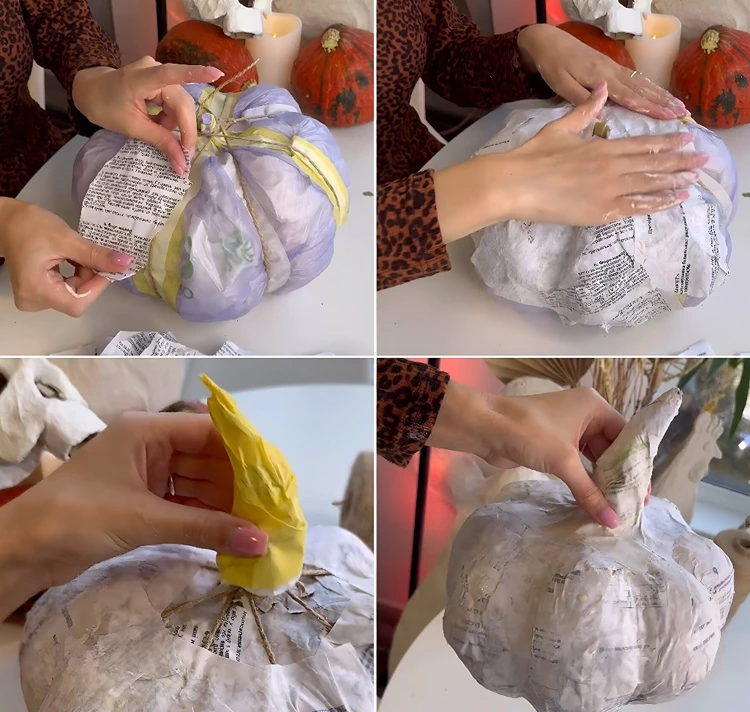 Die Form mit Papier und Mehlmischung verkleiden und einen Stiel basteln