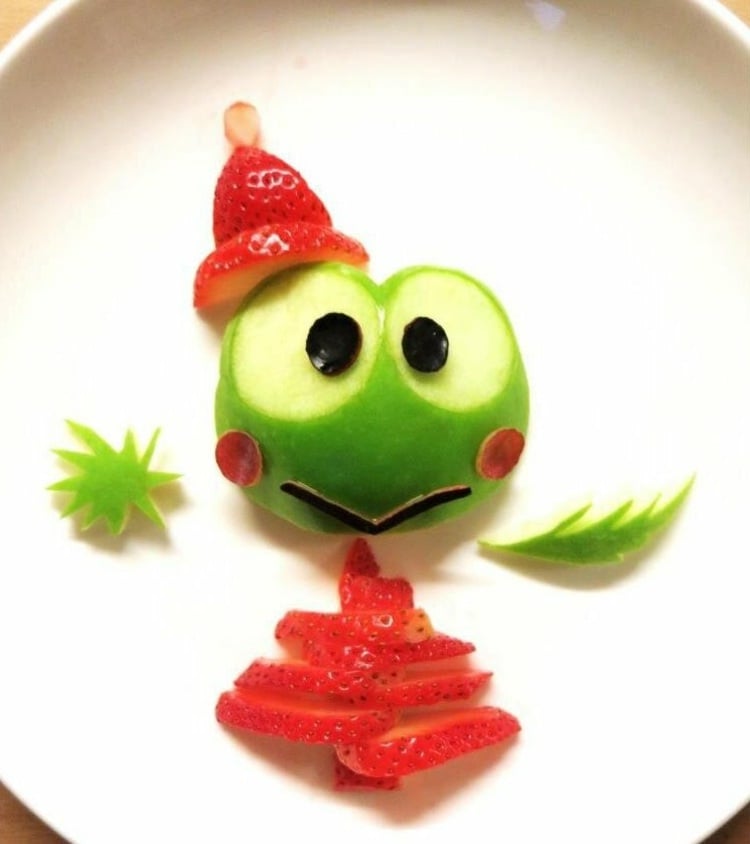 essen-kinder-niedlich-frosch-rezept-apfel-erdbeeren-party-ideen