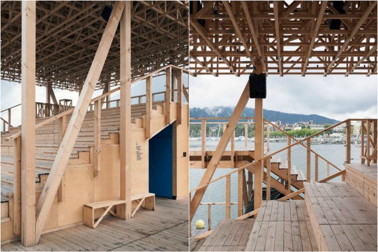 Holz Pavillon zürichsee-stufen-geländer-dach