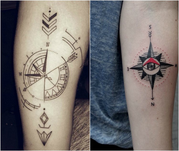 Kompass Tattoo -pfeil-auge-uhr-kombination