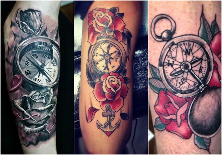kompass-tattoo-rosen-anker-3d-gebrochenes-glas