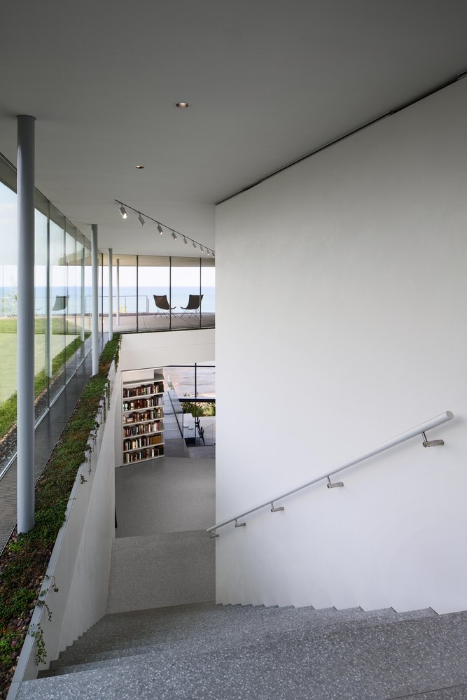 moderne-glasfront-treppe-bauhaus-kletterpflanzen-begrünung-interior