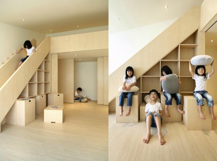 Moderne Treppen -kinder-rutsche-design-holz-kinderzimmer-spielraum