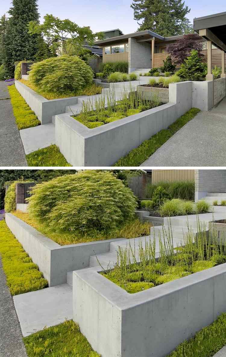 pflanzkübel aus beton minimalistisch-hochbeet-bodendecker-garten-idee