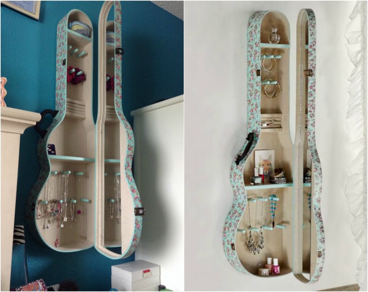 Schönes aus Flohmarktfunden ideen-gitarrenkoffer-wandregal-schmuckaufbewahrung-jugendzimmer
