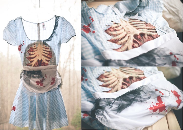 Zombie Kostüm -kleid-körperteile-blut-flecken-rippen