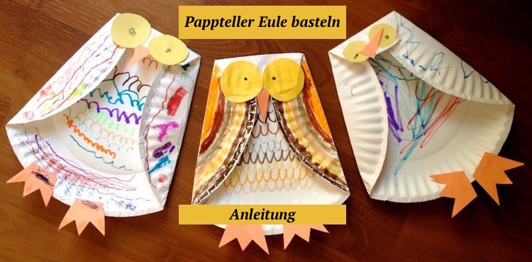 Basteln mit Kindergartenkindern -herbst-anleitung-papier-pappteller-eule