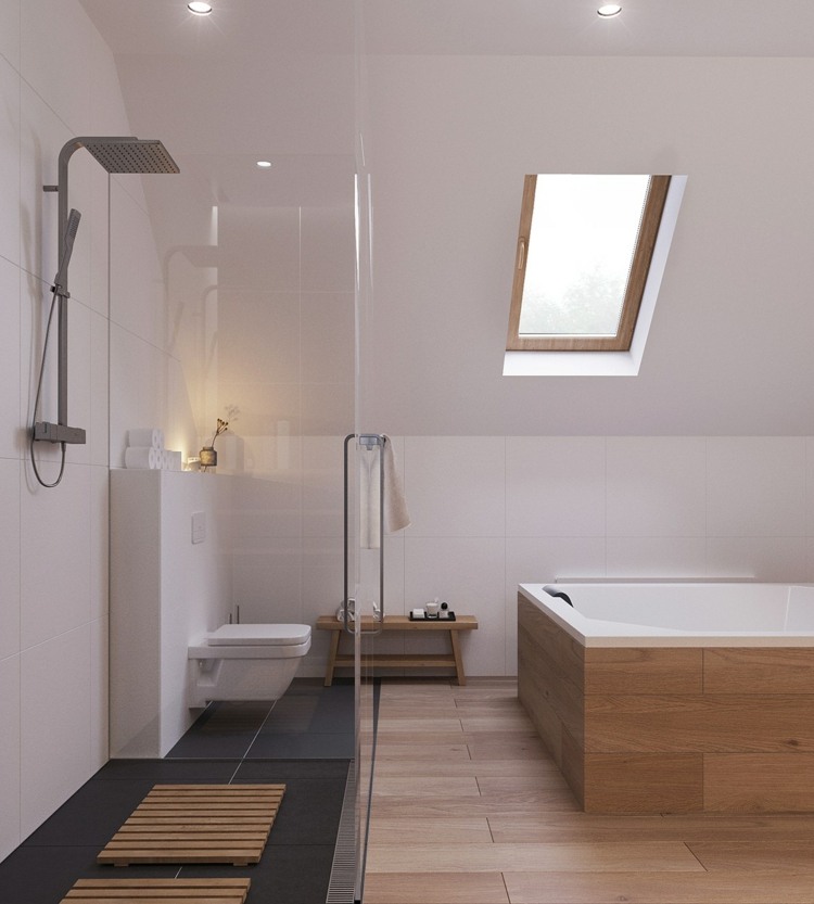 bodengleiche dusche skandinavisch-stil-offen-design-schwarz-bodenfliesen-laminat