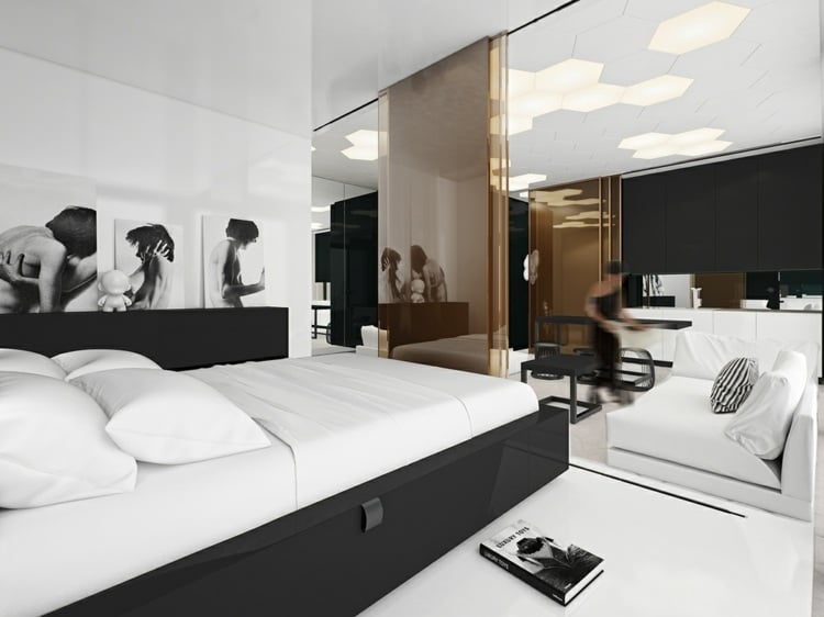 einraumwohnung-einrichten-luxus-interieur-schwarz-weiss-bilder