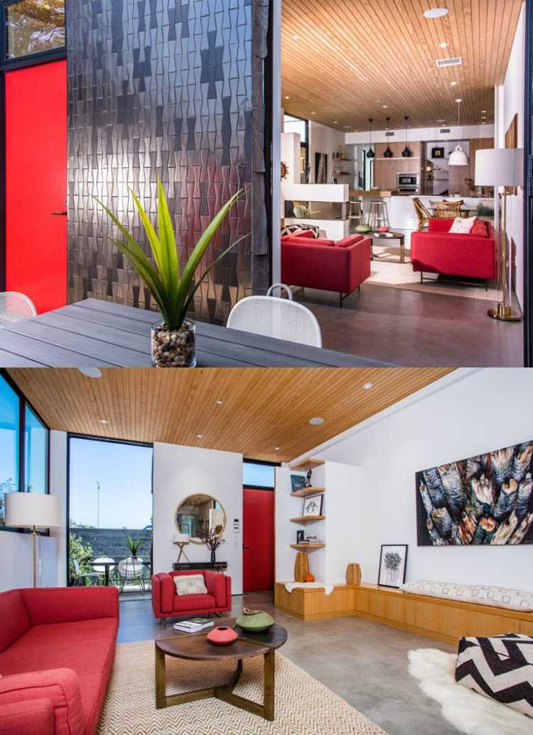Fassade in Grau -fliesen-verkleidung-aussen-innen-rot