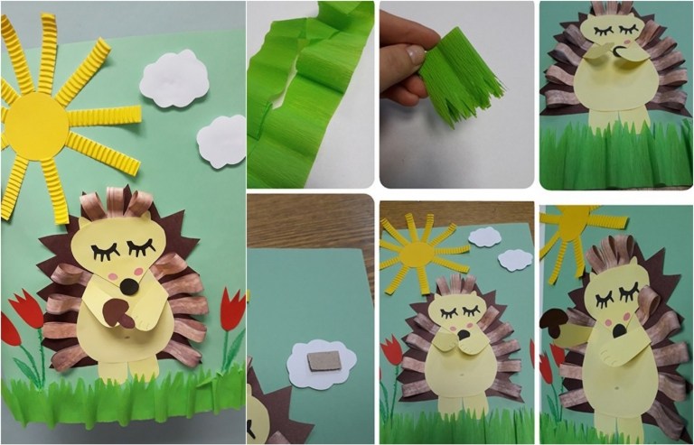 igel basteln im kindergarten bild mit teilen aus papier zusammenstellen