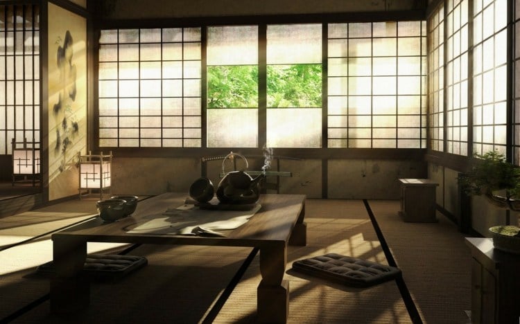 japanische deko tatami-wohnzimmer-esszimmer-gestaltung