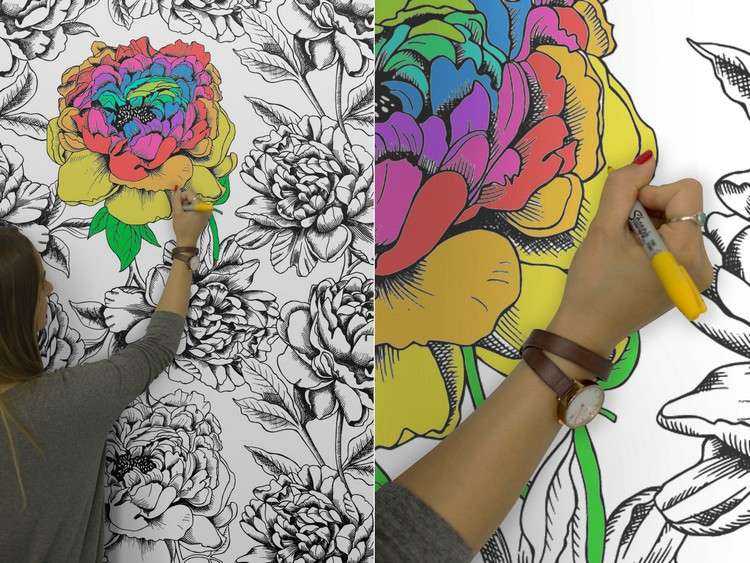Tapete mit Muster florale-mustertapeten-ausmalen-ideen-wanddesign