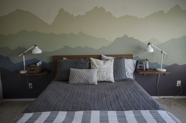 wandgestaltung-farbe-muster-gebirge-wandgemälde-selber-machen-schlafzimmer