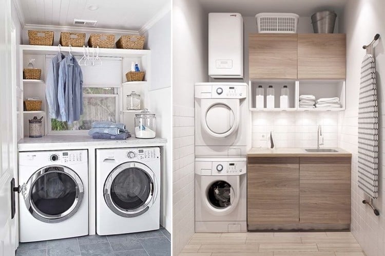 Waschküche modern-waschmaschine-trockner-neben-aufeinander