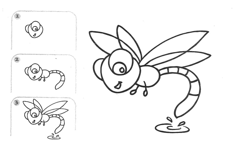 zeichnen lernen einfach-libelle-insekten-witzig-figur