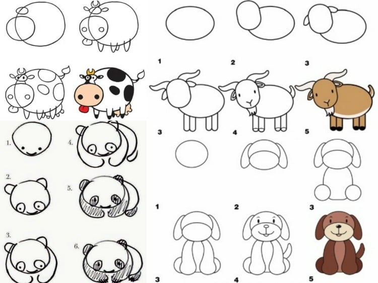 zeichnen-lernen-panda-kuh-comic-ziege-hund