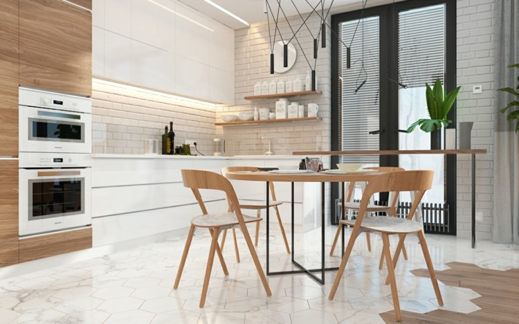 bett-wohnzimmer-integrieren-minimalistisch-kuche-designer-lampe