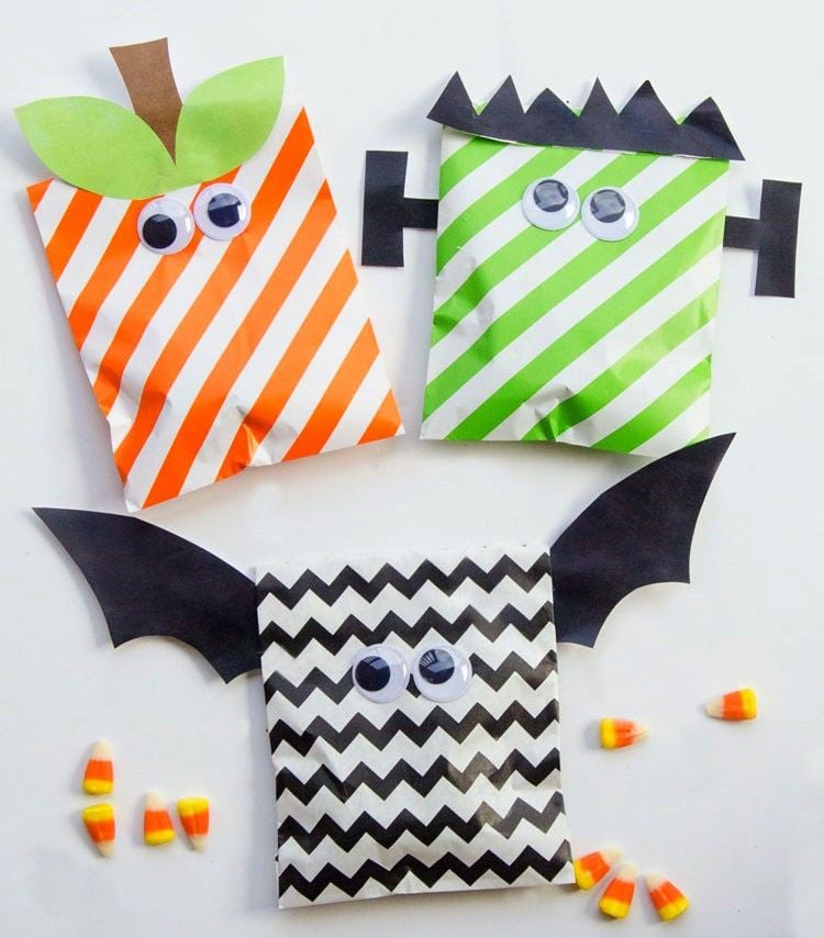 Halloween Süßigkeiten lustig-verpacken-tüten-selber-basteln-muster-ideen
