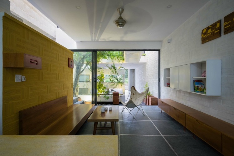 kreative wandgestaltung wohnzimmer-akzentwand-gelb-farbe-muster