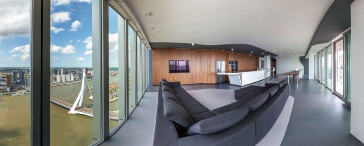 Modern wohnen apartment-luxus-ausblick-stadt-einrichtung-grau-braun