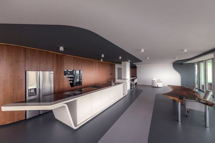 Modern wohnen einbauküche-große-kochinsel-gewellt-modernes-design