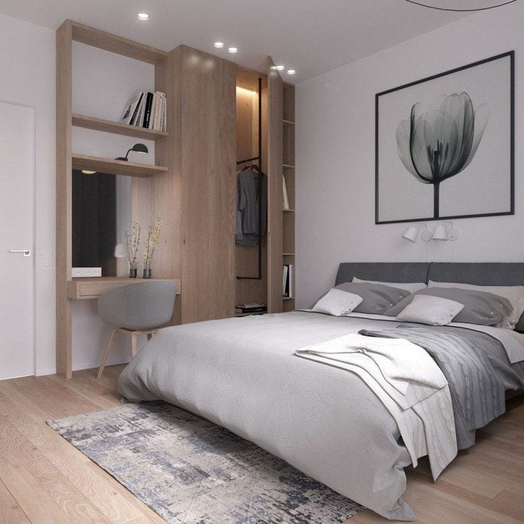 skandinavisch-einrichten-grau-holz-kombinieren-kleines-schlafzimmer