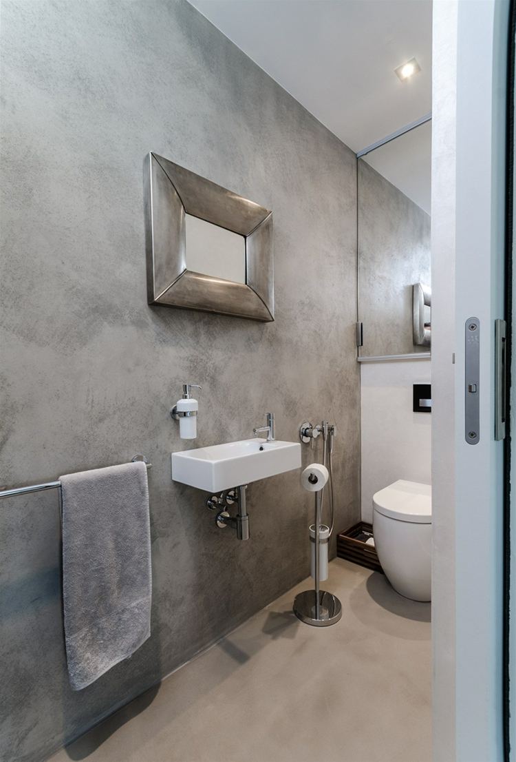 wandgestaltung-betonoptik-badezimmer-idee-monochrom-waschbecken-spiegel