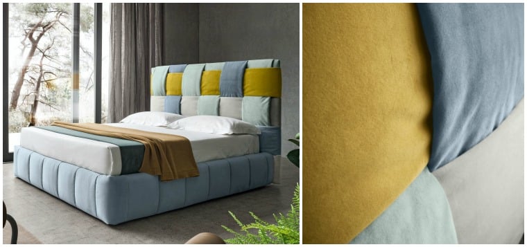 Außergewöhnliche Wohnideen -design-polsterbett-kopfteil-stoff-pastellfarben