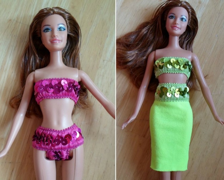 barbie-kleidung-bänder-oberteil-badeanzug-rock-grün-pin