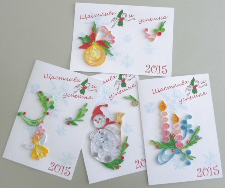 basteln-papierstreifen-quilling-weihnachtskarten-anregungen-schneemann-kerzen