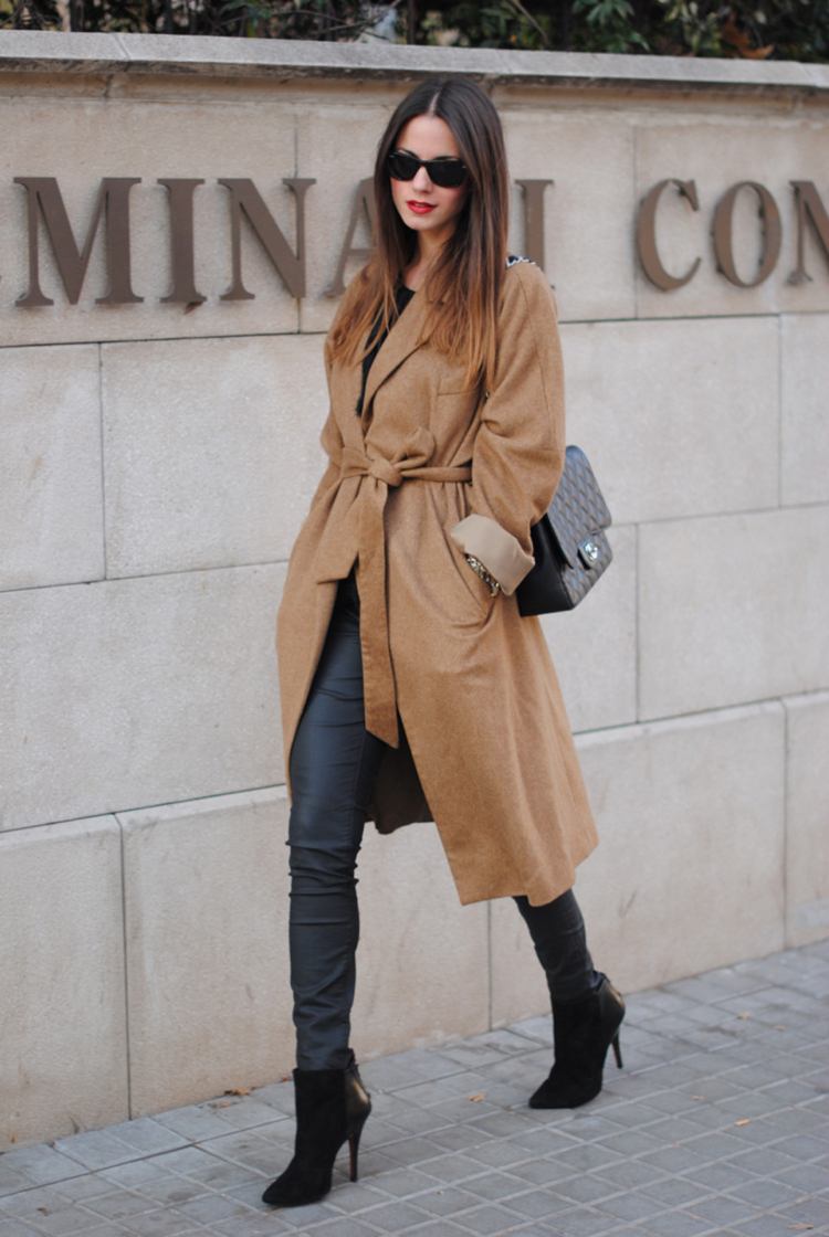 Damen Mantel -trend-wrap-coat-camel-farbe