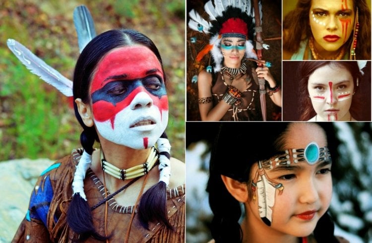 indianer-fasching-schminken-make-up-ideen-kinder-frauen-männer