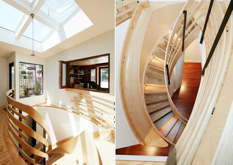 Schöne Wohnideen helle-wohnung-indoor-rutsche-treppe-holz