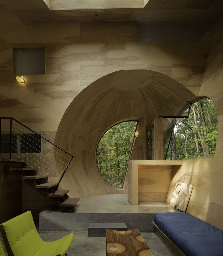 Solarhaus aus Holz innendesign-runde-formen-simple-einrichtung