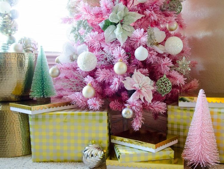 weihnachtlich-dekorieren-pastell-pink-rosa-türkis-gold-geschenke-verpacken