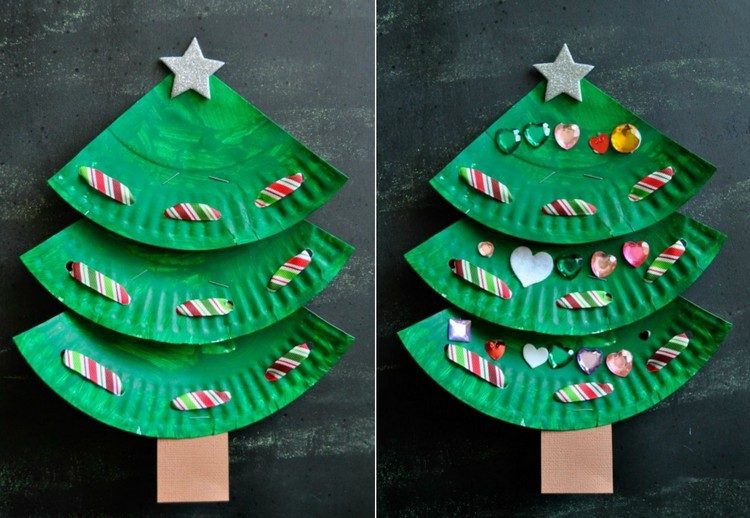 Basteln mit Papptellern weihnachtsbaum-basteln-schmücken-ideen