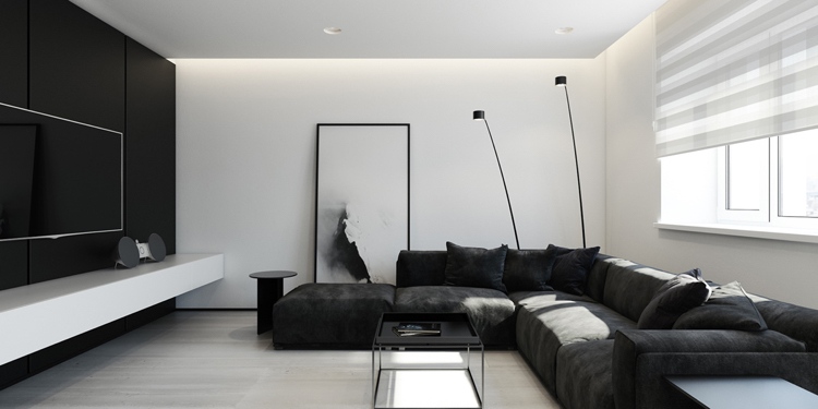 Bilder für Wohnzimmer -minimalistisch-schwraz-weiss-couch