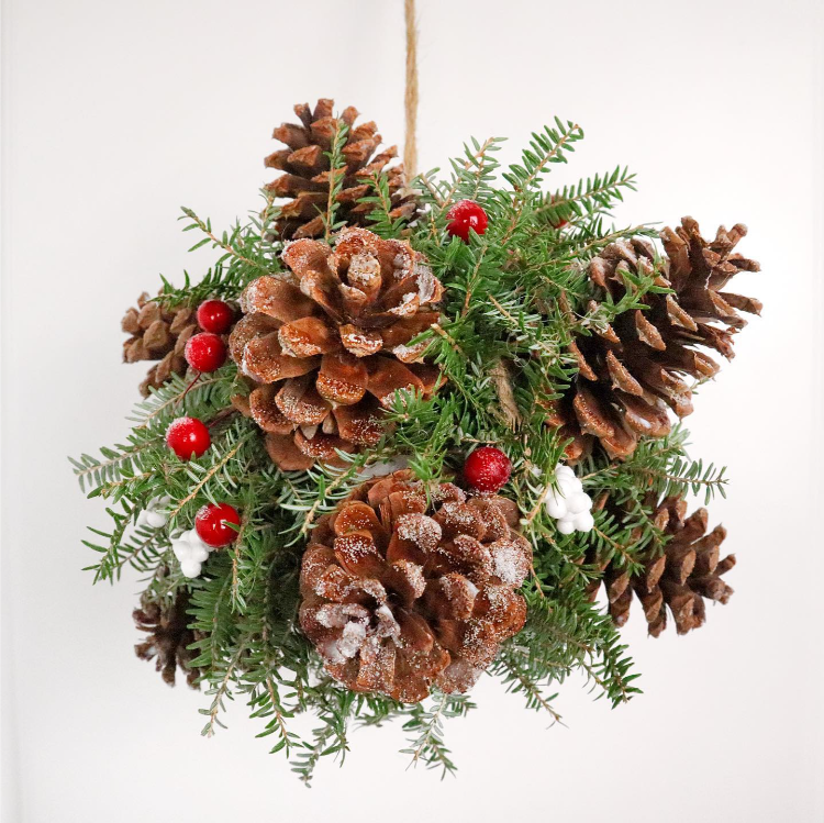 diy kissing ball mit tannenzapfen