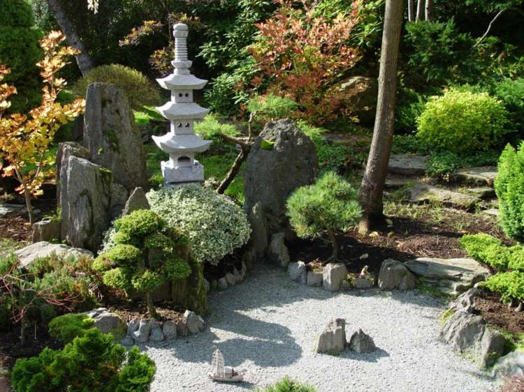 gartengestaltung asiatisch-japanisch-stil-kies-steine-bonsai