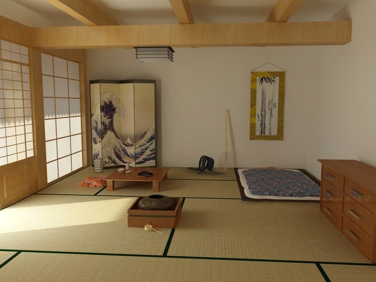 japanische-häuser-innendesign-multifunktionelle-räume-schlafzimmer-kamin
