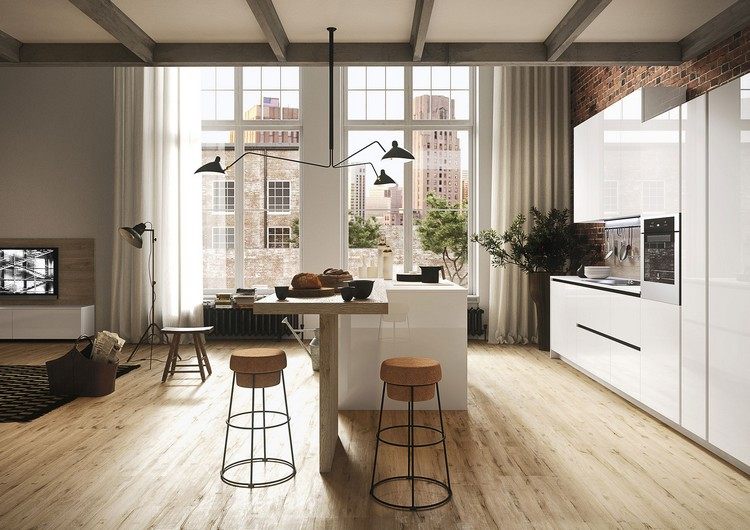 Moderne Einbauküchen grifflos-glänzende-fronten-kücheninsel