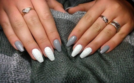 nageldesign-winter-grau-weiß-winterliche-nageldesigns-strick-nägel