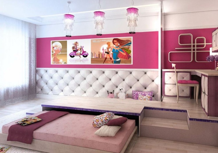 Praktische Einrichtungsidee für Mädchen in Pink mit ausziehbarem Bett