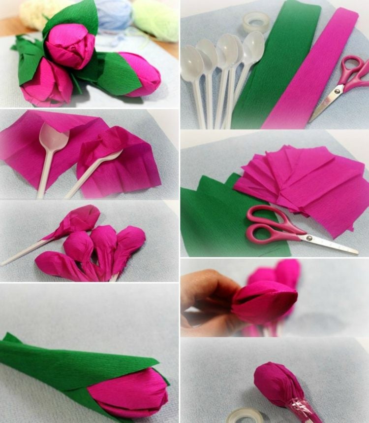 blumen-basteln-plastiklöffel-tulpe-kinder-einfach-krepppapier-pink-grün3d